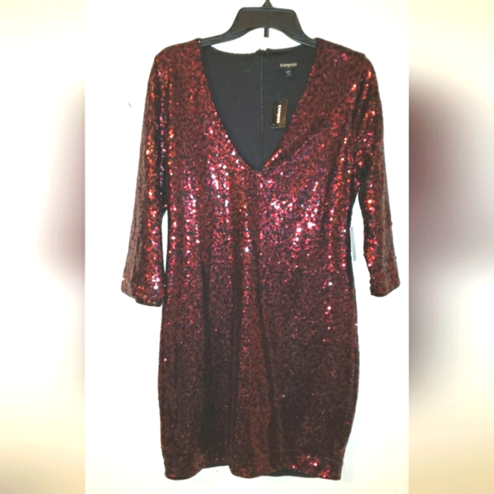 Express dark red sequin dress size 10 NWT  (cpd117)